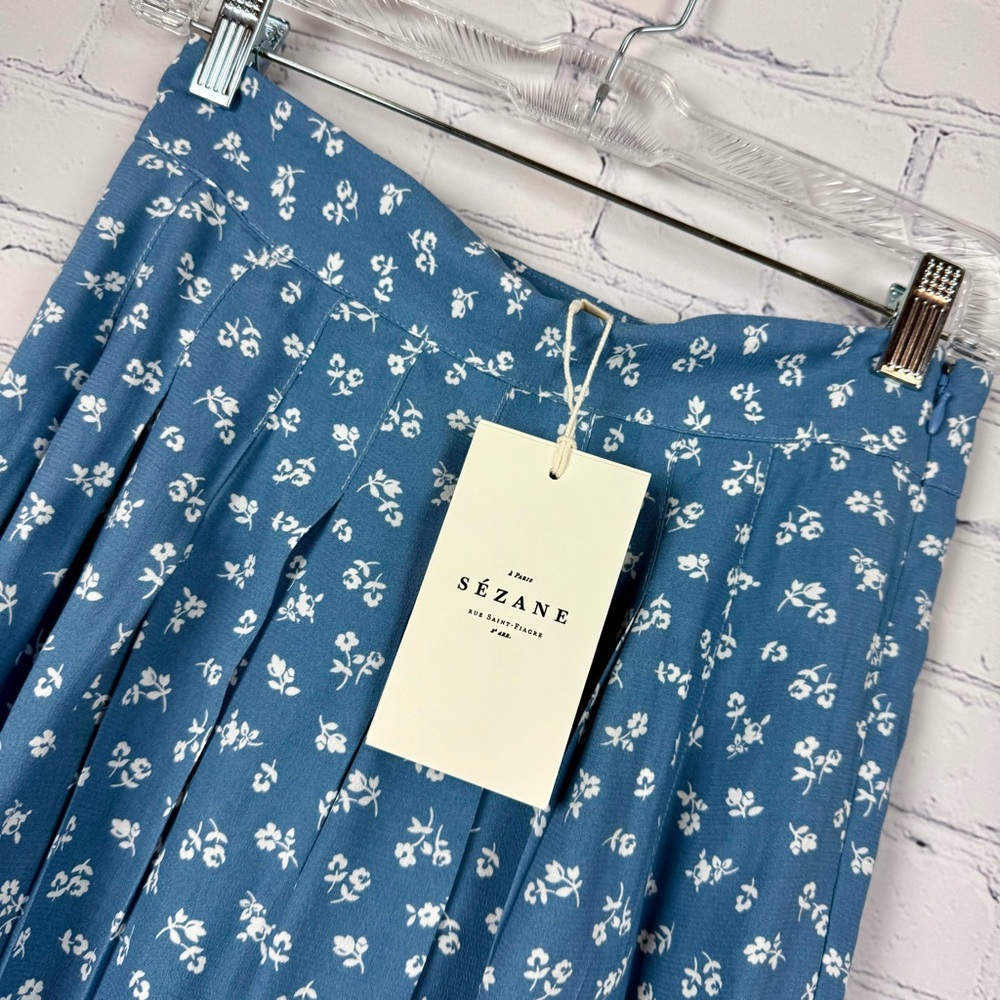 Sezane Alicia Blue White Floral Pleated Midi Skirt US 4 UK 8 36 Mini Fleurs - Picture 3 of 9
